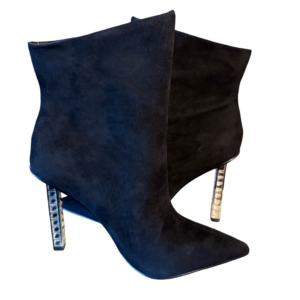 Aqua Perin NWOT Sz 8M Elegant Black Suede Mirror Heeled Ankle Boots (SH205) - Picture 4 of 8
